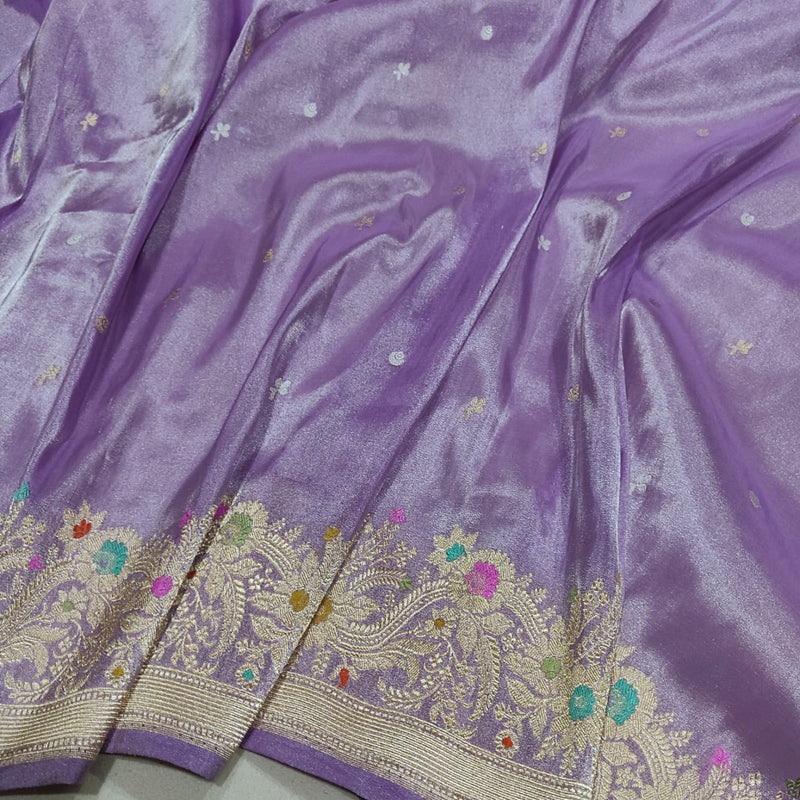 Lavender Color Tissue Silk Handwoven Banarasi Saree