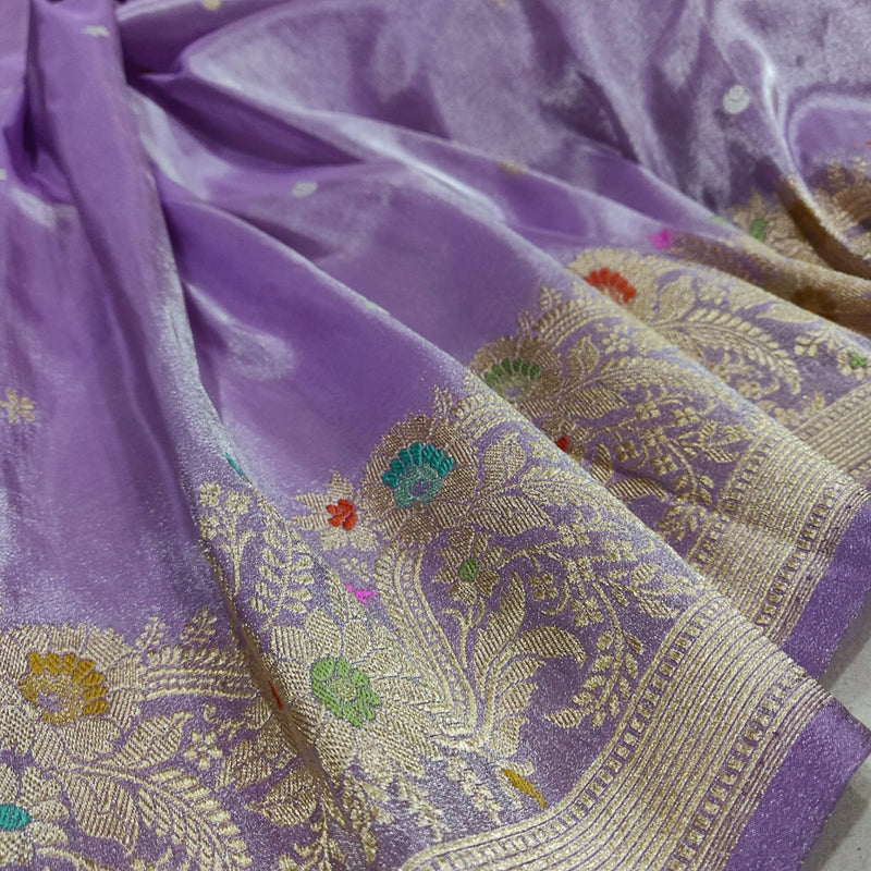 Lavender Color Tissue Silk Handwoven Banarasi Saree