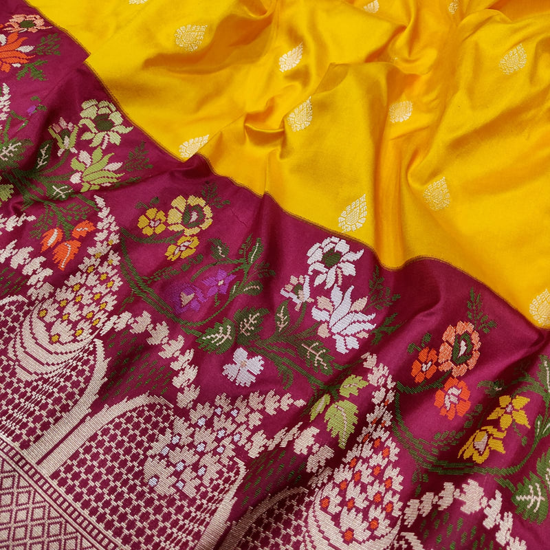 Yellow Color Pure Katan Silk Handwoven Banarasi Saree