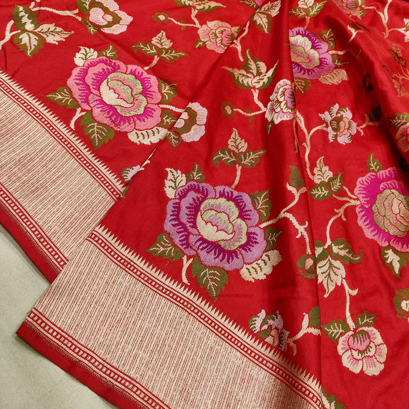 Red Colour Pure Katan Silk Handwoven Banarasi Saree