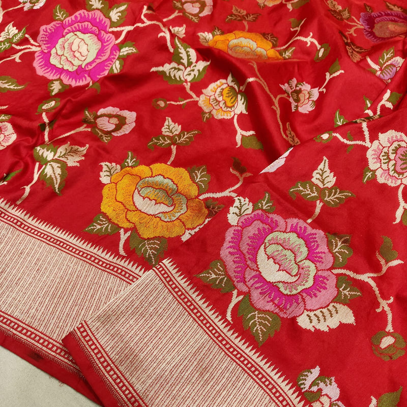 Red Colour Pure Katan Silk Handwoven Banarasi Saree