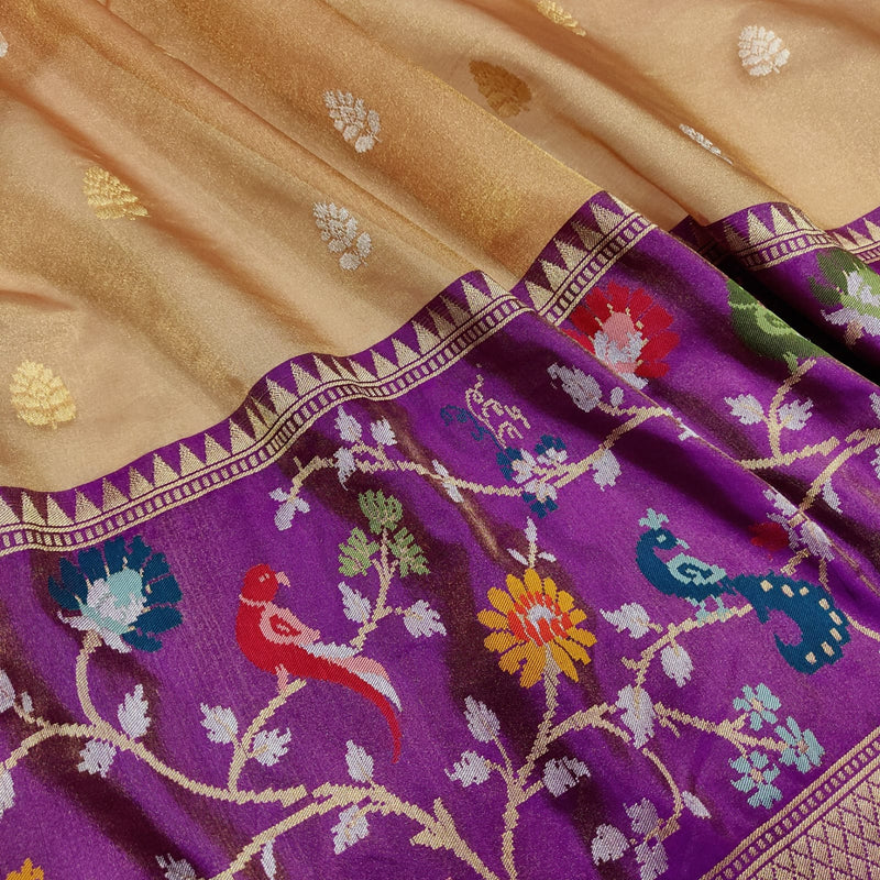 Peach Color Pure Tissue Silk Handwoven Banarasi Saree