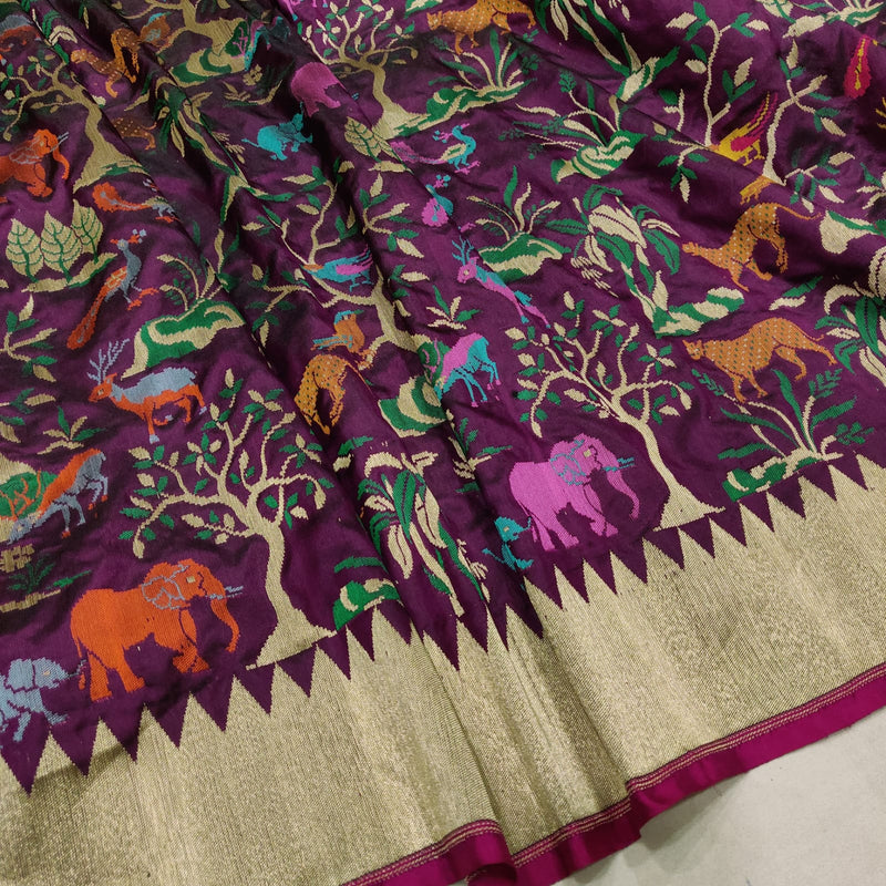 Magenta Colour Pure Katan Silk Handwoven Banarasi Saree