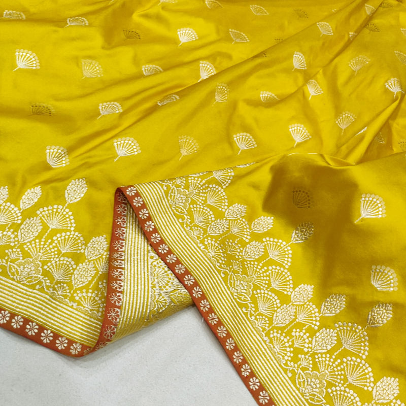Yellow Color Pure Katan Silk Handwoven Banarasi Saree