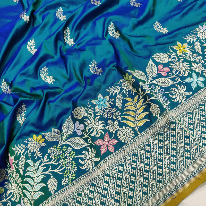 Dual Shade Pure Katan Silk Handwoven Banarasi Saree