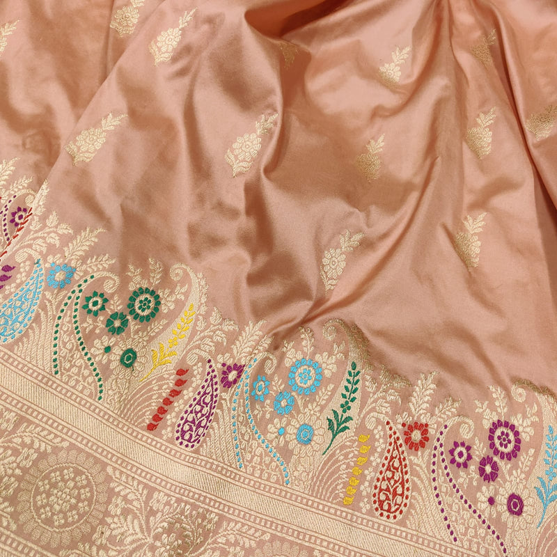 Pastel Color Pure Katan Silk Handwoven Banarasi Saree