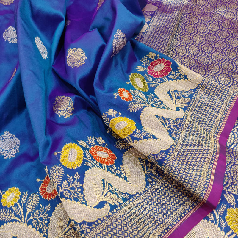 Dual shade Katan Silk Handwoven Banarasi Saree
