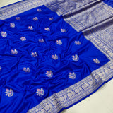 Royal Blue Colour Pure Katan Silk Handwoven Banarasi Saree