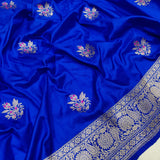 Royal Blue Colour Pure Katan Silk Handwoven Banarasi Saree