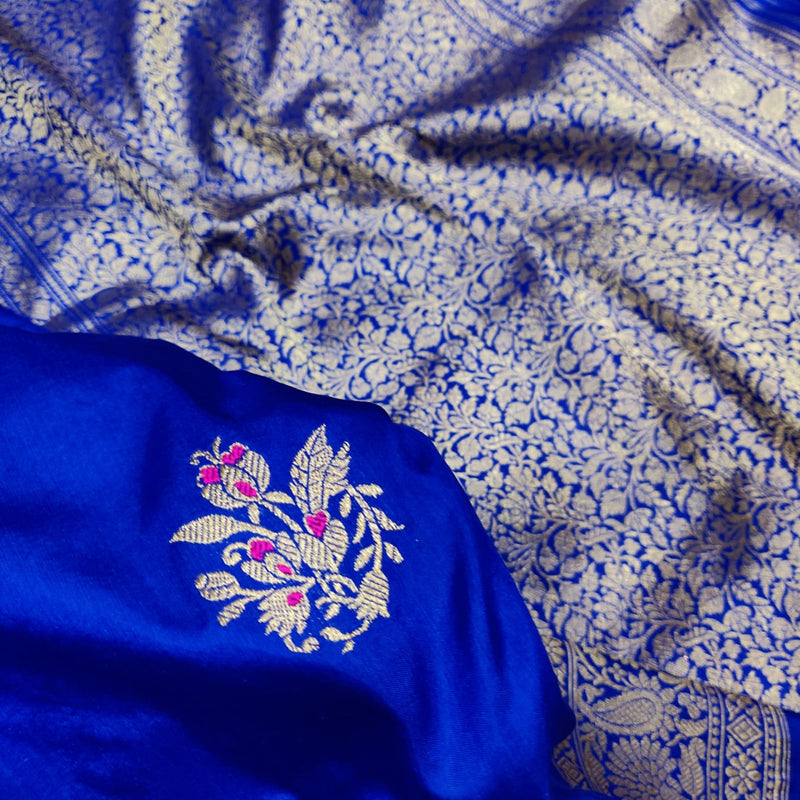 Royal Blue Colour Pure Katan Silk Handwoven Banarasi Saree