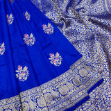 Royal Blue Colour Pure Katan Silk Handwoven Banarasi Saree
