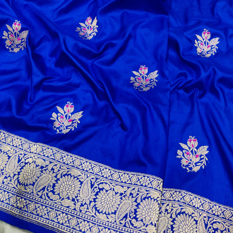 Royal Blue Colour Pure Katan Silk Handwoven Banarasi Saree