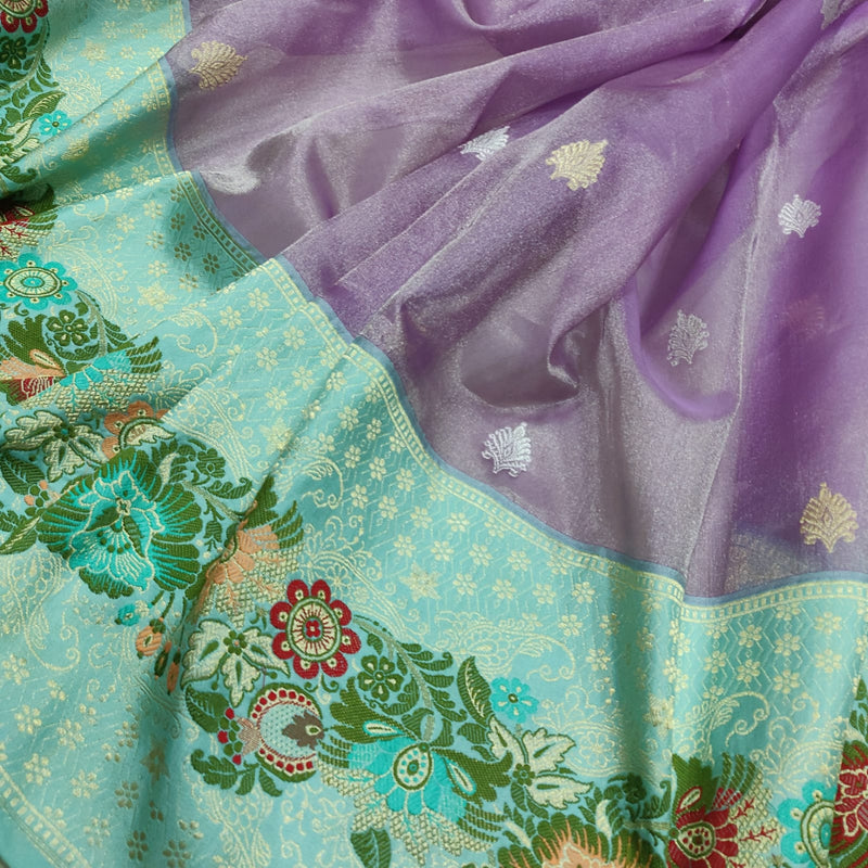 Lavender Colour Pure Tissue Silk Handwoven Banarasi Saree