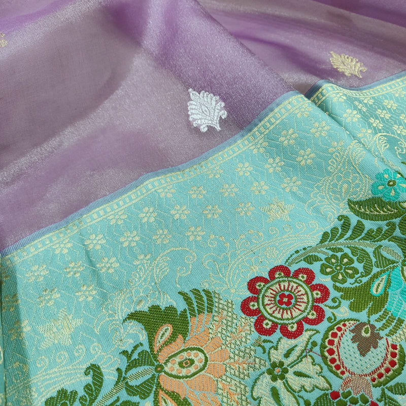Lavender Colour Pure Tissue Silk Handwoven Banarasi Saree