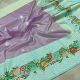 Lavender Colour Pure Tissue Silk Handwoven Banarasi Saree