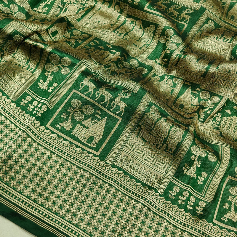 Green Color Pure Katan Silk Handwoven Tanchoi Banarasi Saree