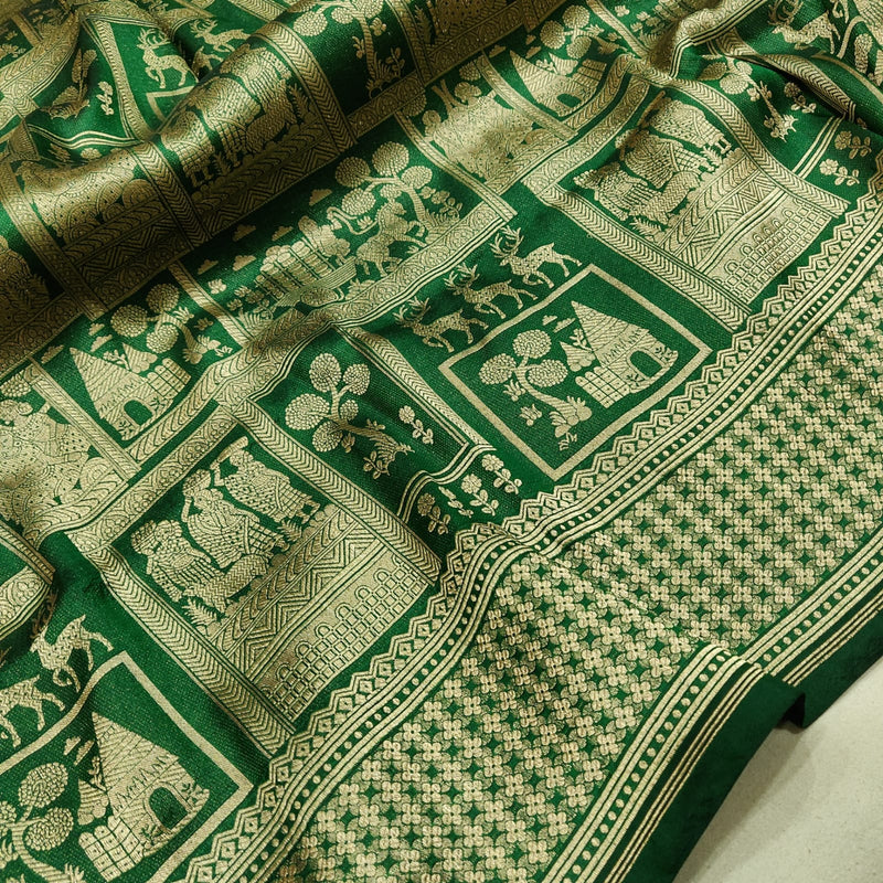 Green Color Pure Katan Silk Handwoven Tanchoi Banarasi Saree
