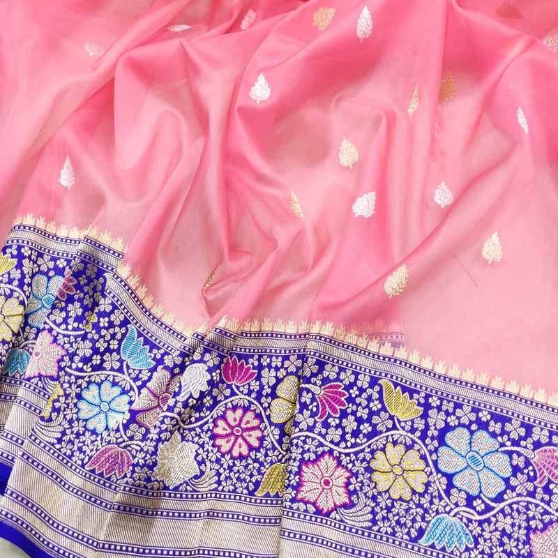 Pink Color Pure Kora Silk Handwoven Banarasi Saree