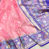 Pink Color Pure Kora Silk Handwoven Banarasi Saree