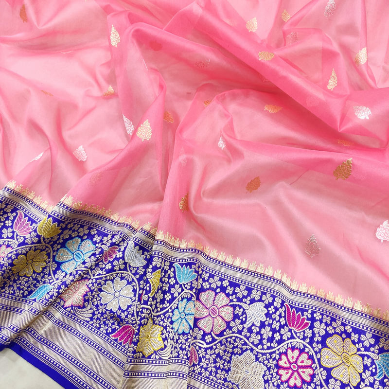 Pink Color Pure Kora Silk Handwoven Banarasi Saree