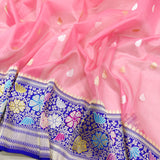 Pink Color Pure Kora Silk Handwoven Banarasi Saree