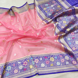 Pink Color Pure Kora Silk Handwoven Banarasi Saree