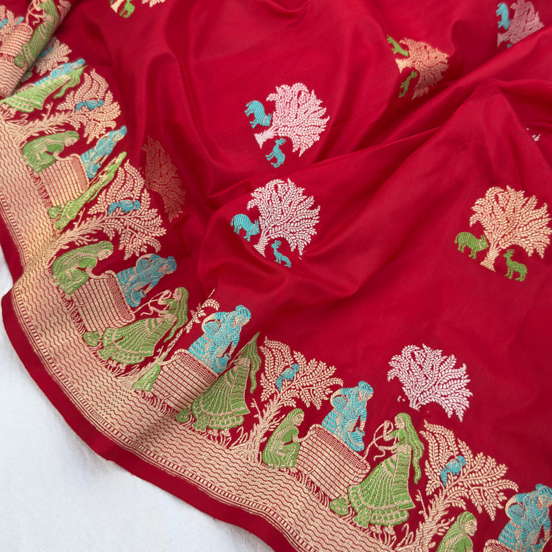 Red Colour Pure Katan Silk Handwoven Banarasi Saree