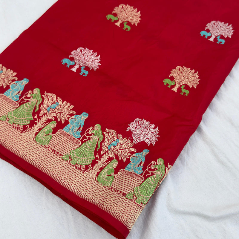 Red Colour Pure Katan Silk Handwoven Banarasi Saree