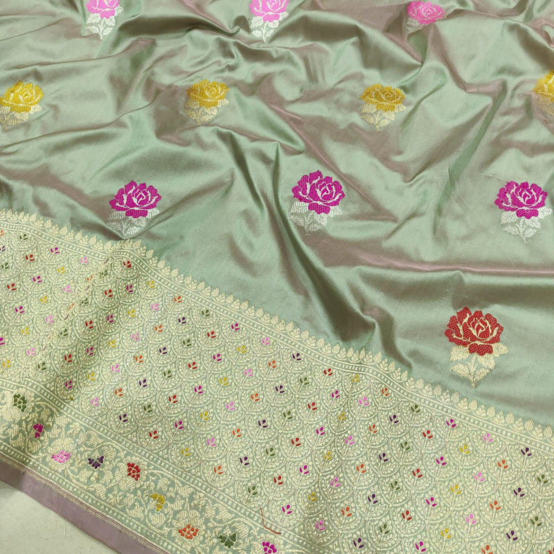 Dual Shade Pure Katan Silk Handwoven Banarasi Saree