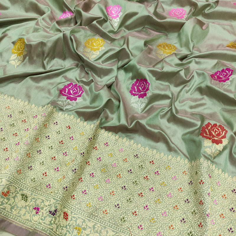 Dual Shade Pure Katan Silk Handwoven Banarasi Saree