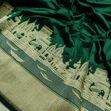 Bottle Green Colour Pure Katan Silk Handwoven Banarasi Saree