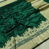 Bottle Green Colour Pure Katan Silk Handwoven Banarasi Saree