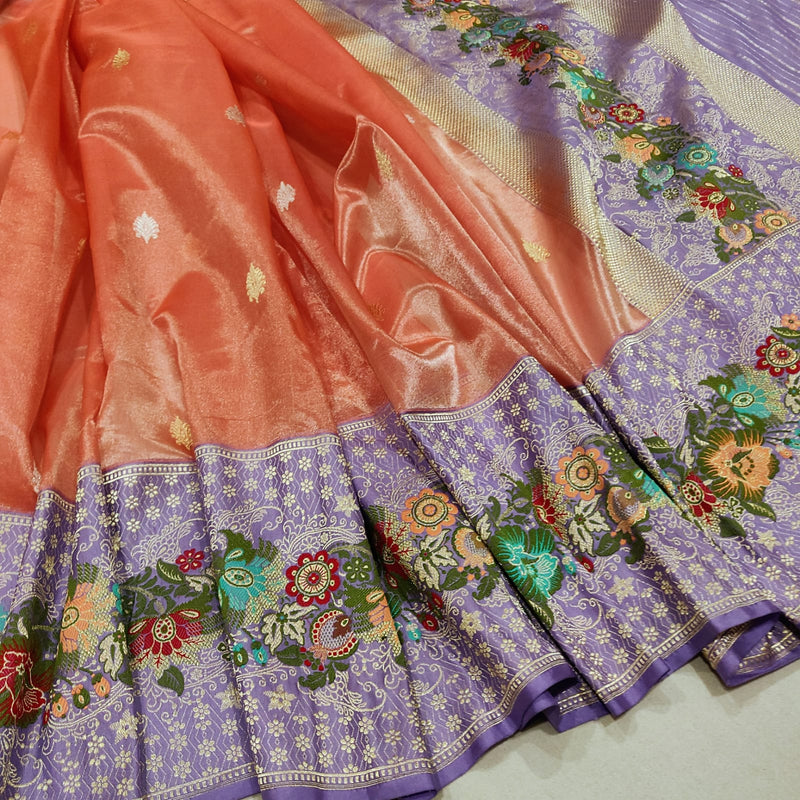 Orange Colour Pure Tissue Silk Handwoven Banarasi Saree