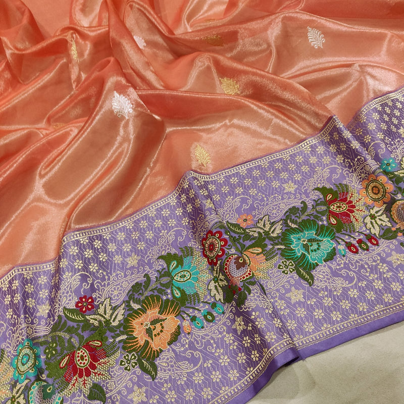 Orange Colour Pure Tissue Silk Handwoven Banarasi Saree