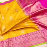 Yellow Colour Pure Tussar Silk Handwoven Banarasi saree