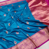 Sky Blue Colour Pure Tussar Silk Handwoven Banarasi saree