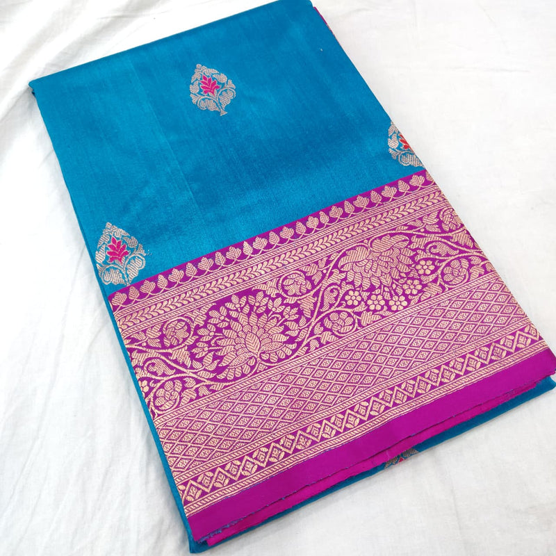 Sky Blue Colour Pure Tussar Silk Handwoven Banarasi saree