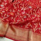 Red Color Pure banarasi ektara cotton jamdani saree