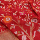 Red Color Pure banarasi ektara cotton jamdani saree