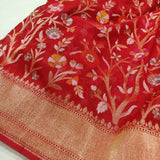 Red Color Pure banarasi ektara cotton jamdani saree