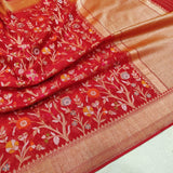 Red Color Pure banarasi ektara cotton jamdani saree