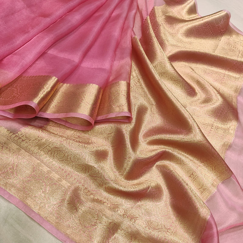 Pink Colour Pure Tissue Silk Handwoven Banarasi Saree