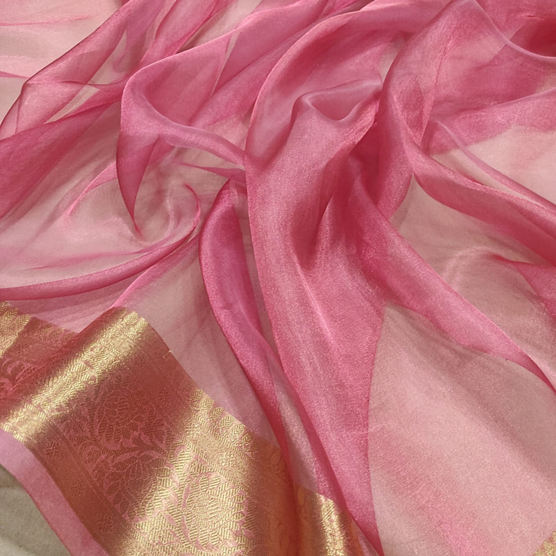 Pink Colour Pure Tissue Silk Handwoven Banarasi Saree