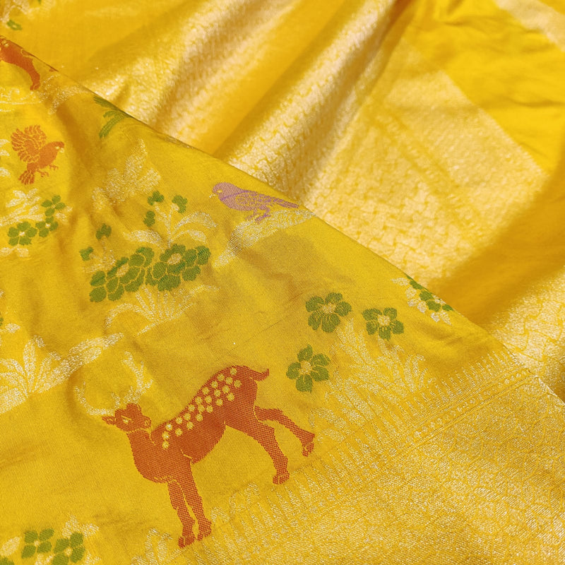 Yellow Color Pure Katan Silk Handwoven Banarasi Saree