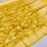 Yellow Color Pure Katan Silk Handwoven Banarasi Saree