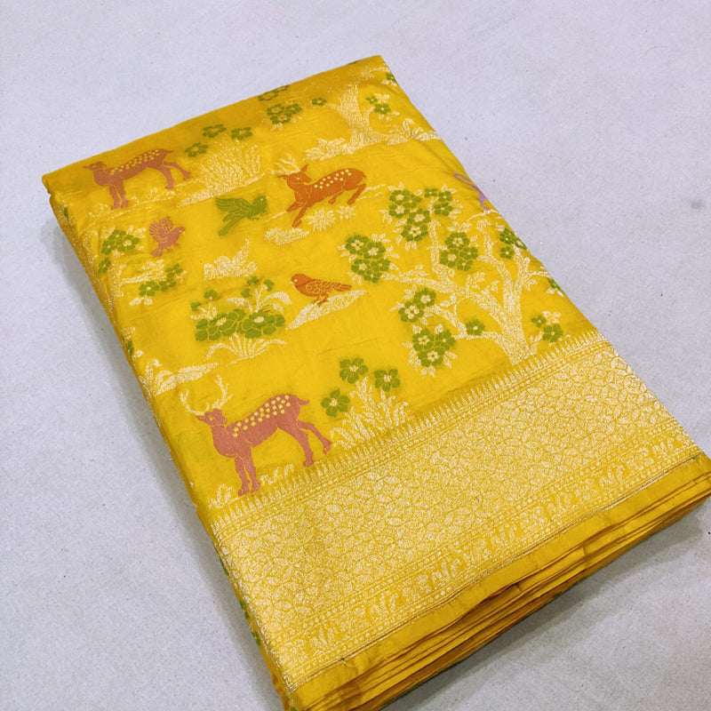 Yellow Color Pure Katan Silk Handwoven Banarasi Saree