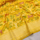 Yellow Color Pure Katan Silk Handwoven Banarasi Saree