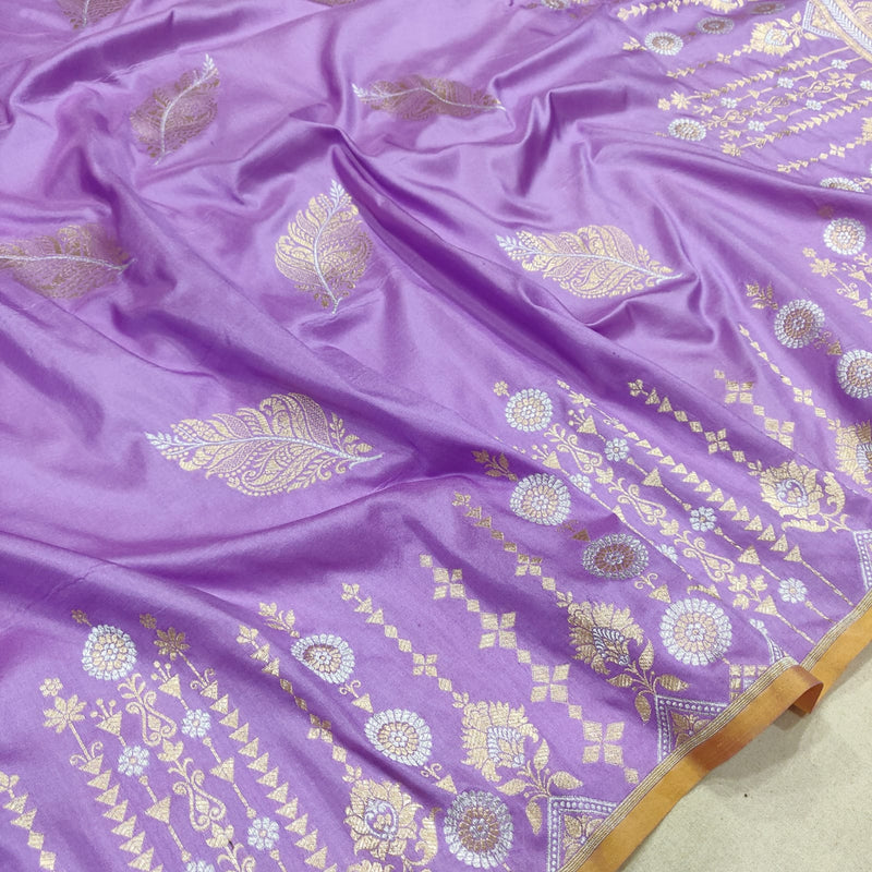 Lavender Colour Pure Katan Silk Handwoven Banarasi Saree