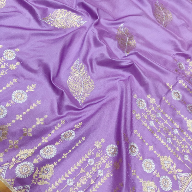 Lavender Colour Pure Katan Silk Handwoven Banarasi Saree