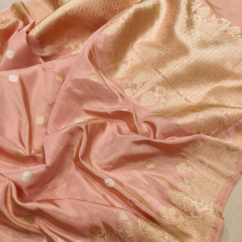 Pastel Colour Pure Tissue Silk Handwoven Banarasi Saree